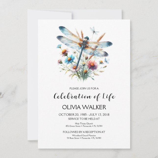  Dragonfly Funeral Celebrating the life Invitation (Front)