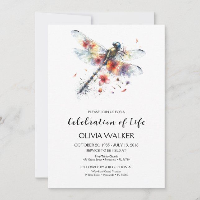  Dragonfly Funeral Celebrating the life Invitation (Front)