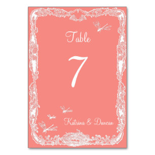 Dragonfly Garden Coral Personalised Table Card