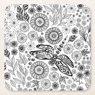 Dragonfly garden square paper coaster