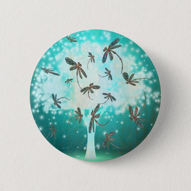 Dragonfly Glow Tree 6 Cm Round Badge (Front)