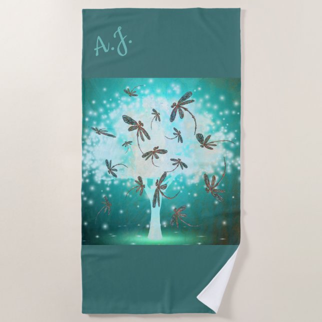 Dragonfly Glow Tree Beach Towel (Front)