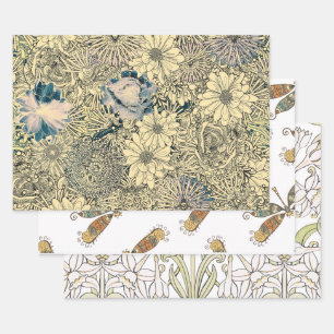 Dragonfly Gold Garden Wrapping Paper Sheet