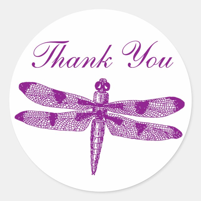 Dragonfly Graphic Thank You Classic Round Sticker (Front)