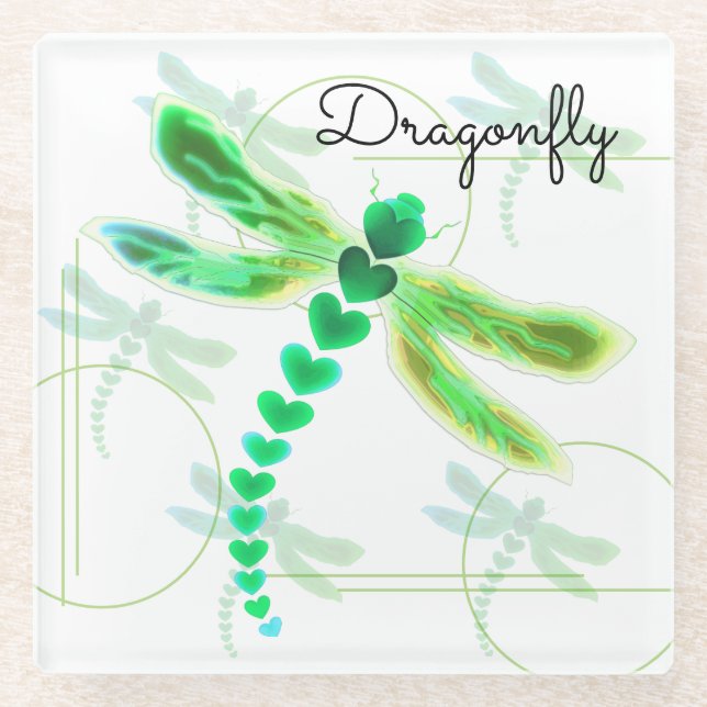 Dragonfly | Green Glass Coaster (Front)