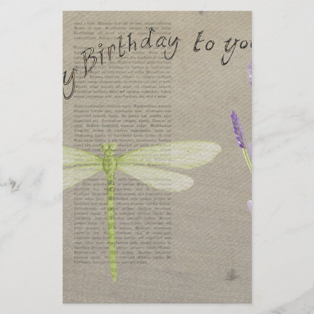 dragonfly happy birthday stationery (Front)