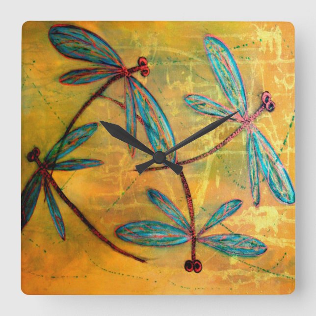 Dragonfly Haze Square Wall Clock (Front)