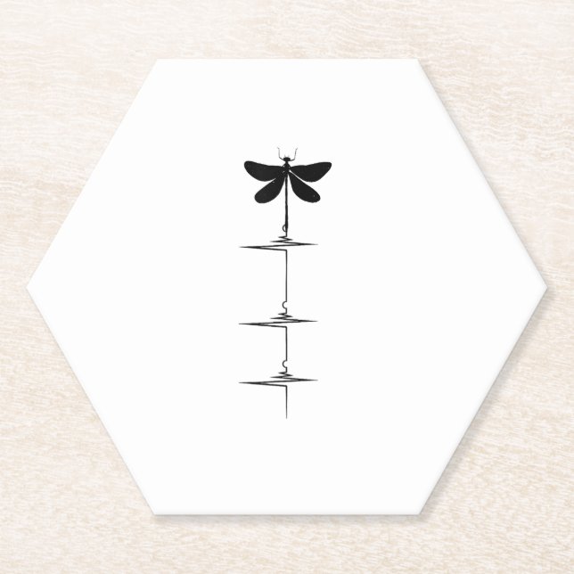 Dragonfly Heartbeat EKG Pulse Nature Insect Dragon Paper Coaster (Front)