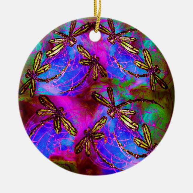 Dragonfly Hippy Flit Ceramic Tree Decoration (Front)