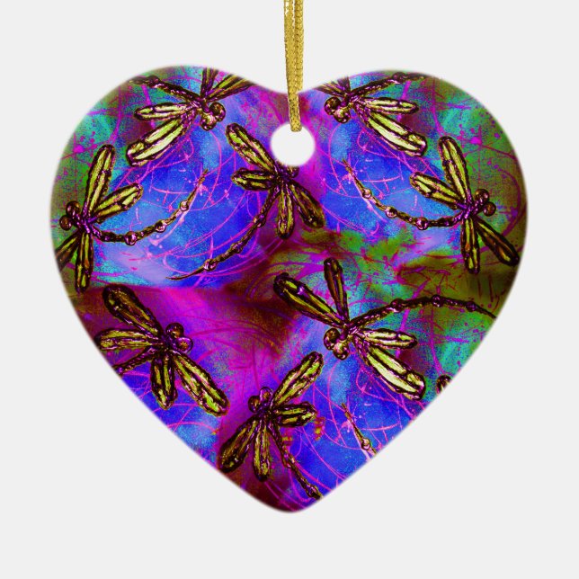 Dragonfly Hippy Flit Ceramic Tree Decoration (Front)