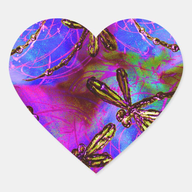 Dragonfly Hippy Flit Heart Sticker (Front)