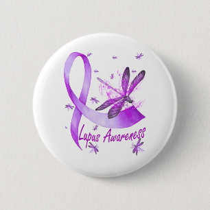 Dragonfly Holding Purple Ribbon Lupus Awareness 6 Cm Round Badge