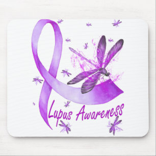 Dragonfly Holding Purple Ribbon Lupus Awareness Mouse Mat