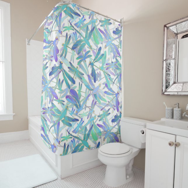 Dragonfly Holiday | White Shower Curtain (In Situ)