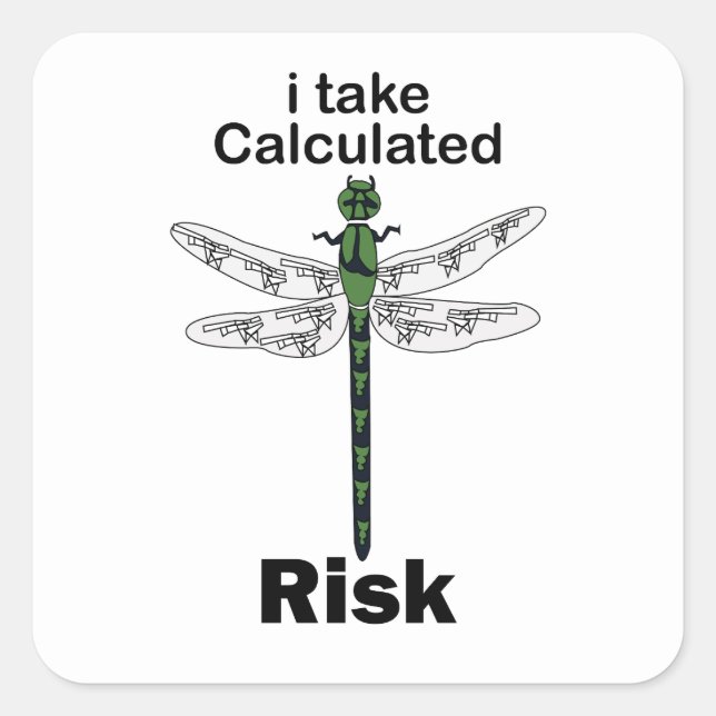 Dragonfly I Take Calculated Risk Funny Square Sticker (Front)