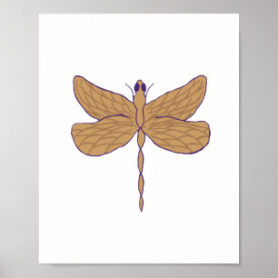 Dragonfly Illustration Purple and Tan Poster