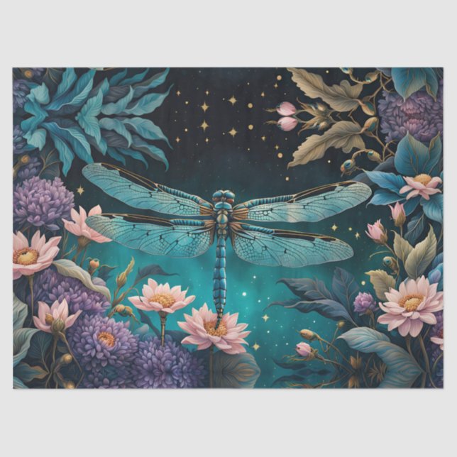 Dragonfly in a floral garden at night tissue paper (Front)