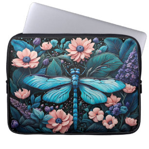 Dragonfly in a flower garden at night laptop sleeve