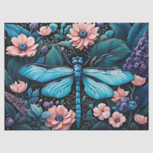 Dragonfly in a flower garden at night tissue paper