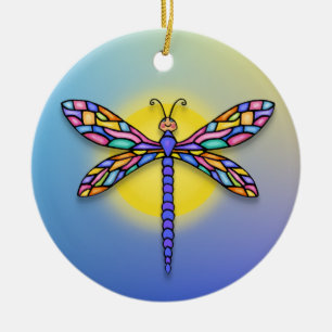 Dragonfly - in blues (round) ceramic tree decoration