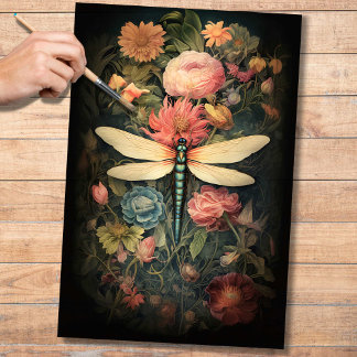 Dragonfly in Florals 1 Decoupage Paper