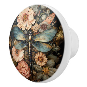 Dragonfly in Flowers Ceramic Knob