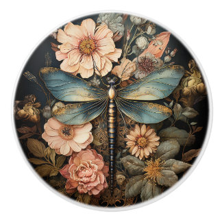 Dragonfly in Flowers Ceramic Knob