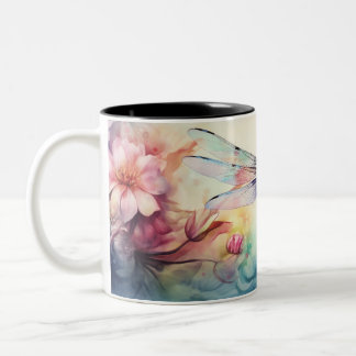 Dragonfly in Flowers Two-Tone Coffee Mug