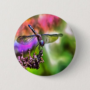 Dragonfly In Green and Blue Realistic Painting 6 Cm Round Badge