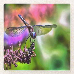 Dragonfly In Green and Blue Realistic Painting Glass Coaster
