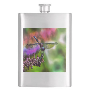 Dragonfly In Green and Blue Realistic Painting Hip Flask