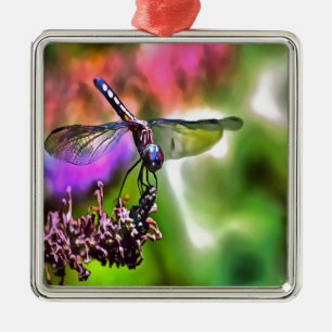 Dragonfly In Green and Blue Realistic Painting Metal Tree Decoration