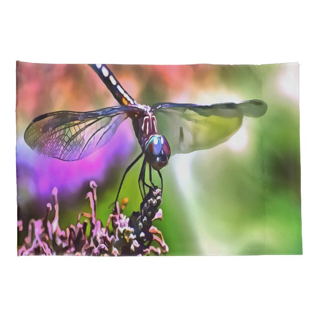 Dragonfly In Green and Blue Realistic Painting Pillowcase (Back-Right)