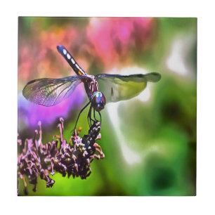 Dragonfly In Green and Blue Realistic Painting Tile