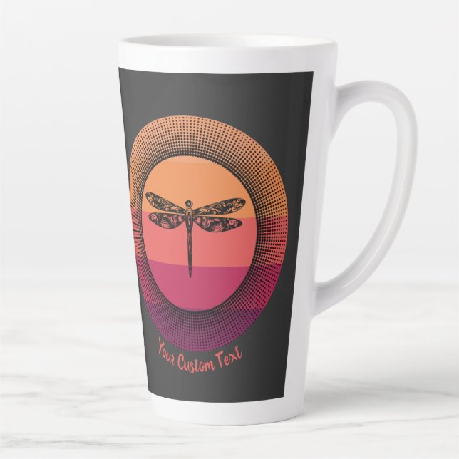 Dragonfly in Retro Sunset with Name Latte Mug (Right)