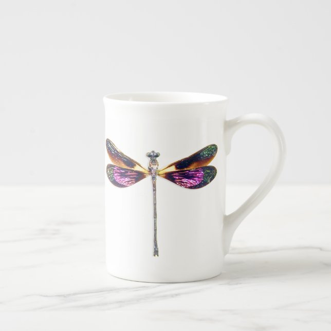 Dragonfly in Silver, Gold, Purple and Black  Bone China Mug (Right)