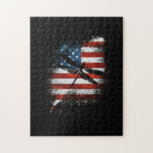 Dragonfly Independence Day Patriotic US Flag Jigsaw Puzzle