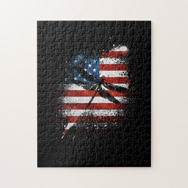 Dragonfly Independence Day Patriotic US Flag Jigsaw Puzzle (Vertical)