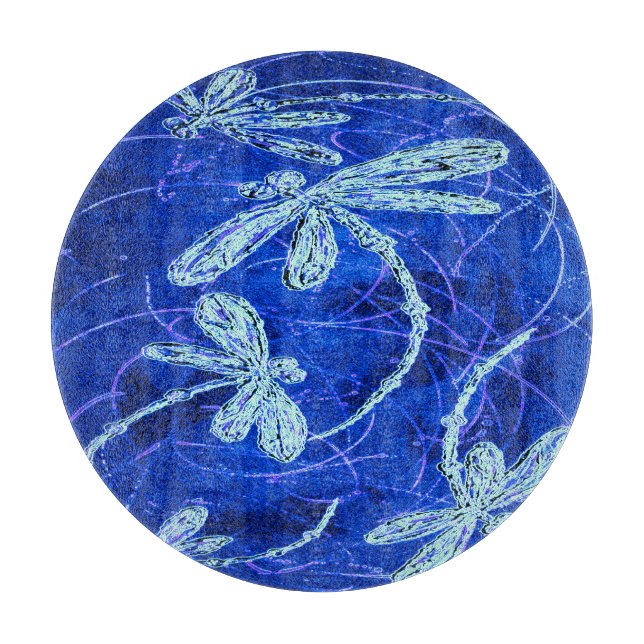 Dragonfly Indigo Dance Cutting Board (Front)