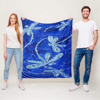 Dragonfly Indigo Dance Fleece Blanket