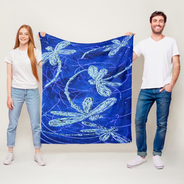 Dragonfly Indigo Dance Fleece Blanket (In Situ)