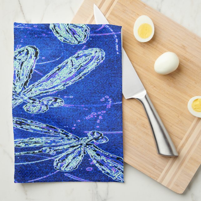 Dragonfly Indigo Dance Tea Towel (Quarter Fold)