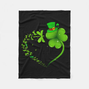 Dragonfly Irish Shamrock Heart Happy St Patrick's  Fleece Blanket