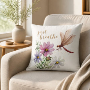 Dragonfly Just Breathe Throw Pillow