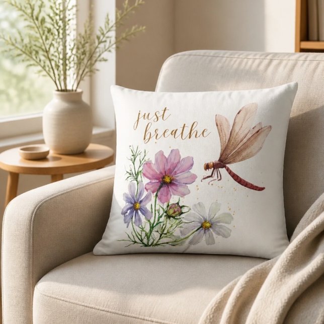 Dragonfly | Just Breathe Throw Pillow (Creator Uploaded)