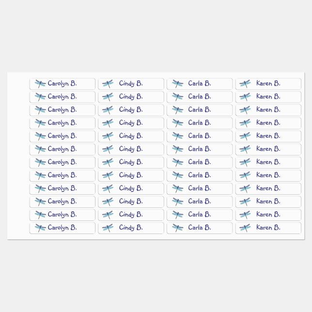 Dragonfly Labels for 4 Children Option (Sheet)