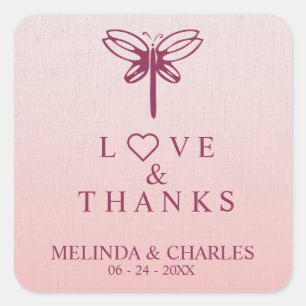 Dragonfly Logo in Burgundy on Gradient for Wedding Square Sticker