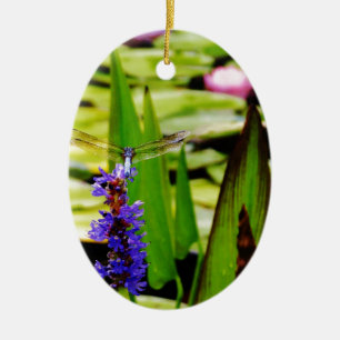 Dragonfly lotus and purple flower ceramic tree decoration