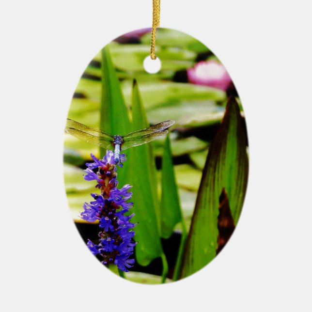 Dragonfly lotus and purple flower ceramic tree decoration (Front)