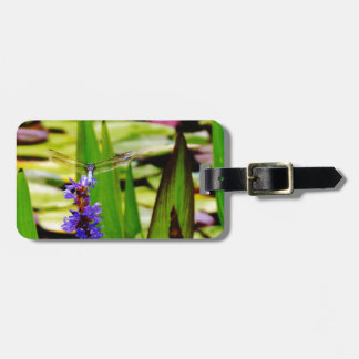 Dragonfly lotus and purple flower luggage tag
